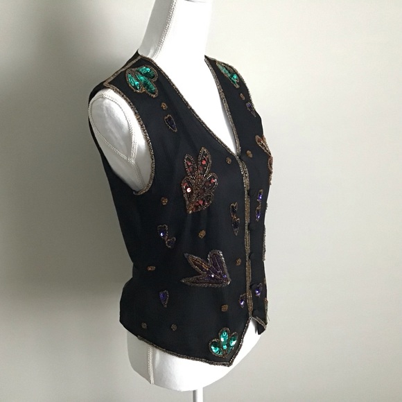 Rare 1990s Vintage Silk Sequin and Bead Vest ASO Phoebe Buffay in Friends - Picture 12 of 16